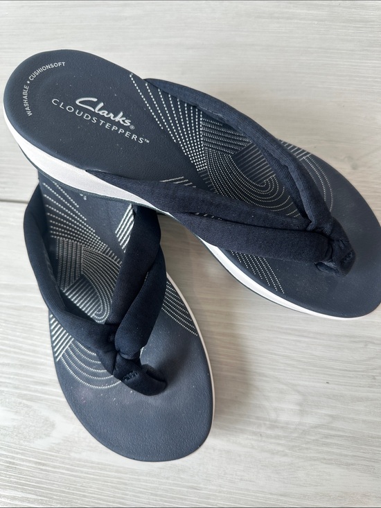 Clarks Shoes - Clarks Cloudsteppers Black and White Women's Wedge Sandals